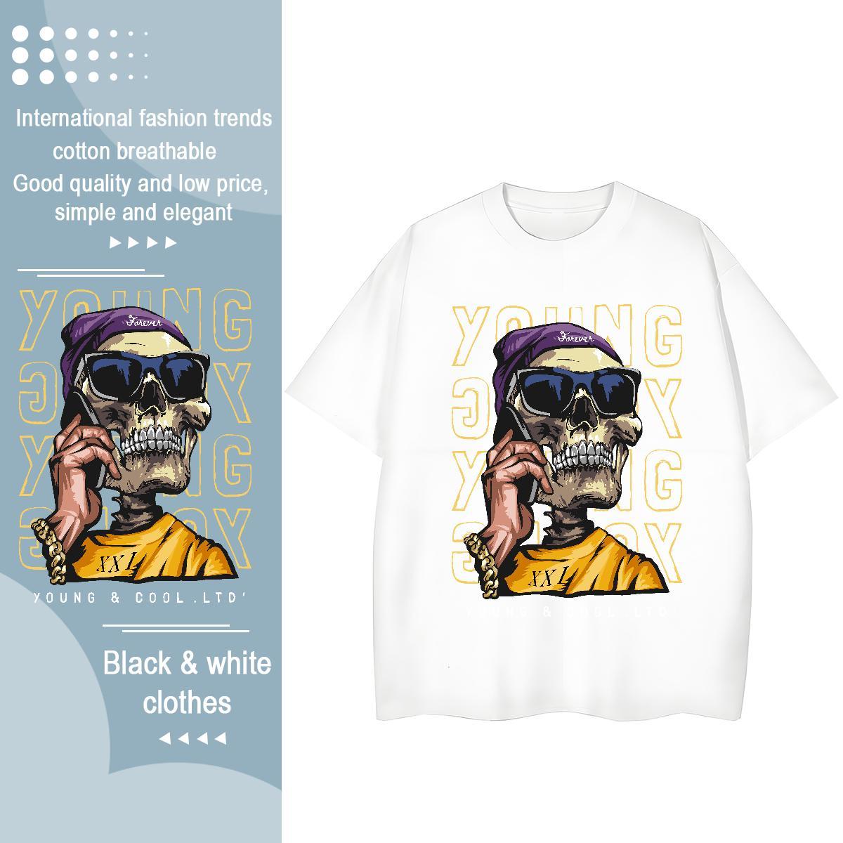 Fashion Woman T Shirts 230g 100% Cotton Crew Neck Street skull Womens Tshirts Soft Skull Clothes