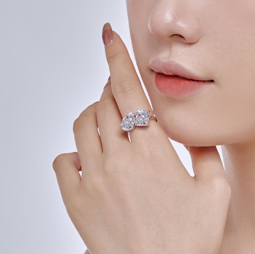 Moissanite Dia Sterg Sier Open Ring for Women | Bridal Promise Jewelry