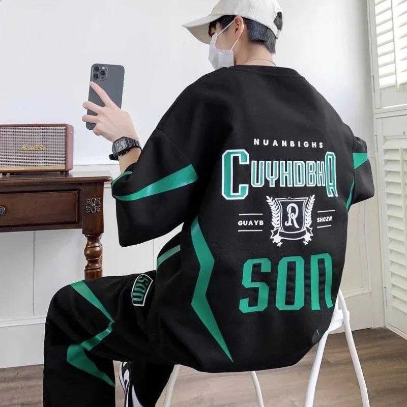 Black Tracksuit Man Trousers Sets Sweatsuit T-shirts Pants Suits for Men Nylon Sweatshirts White Two Piece Set Korean Style 240821