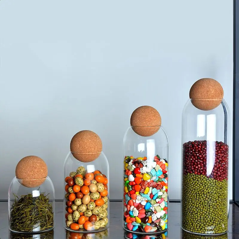 storage glass jar with wooden lid bottle kitchen mason jars with lid glass bottle container cereal dispenser canister 240816