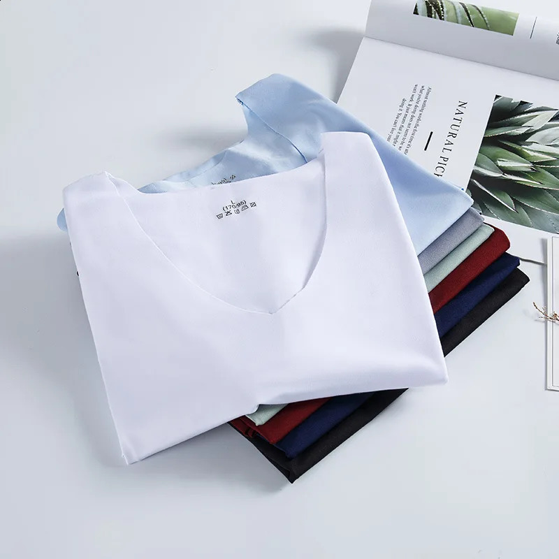 Summer mens unmarked ice silk underwear mens ultra-thin sports and fitness cross body sleeves breathable and comfortable T-shirt 240816
