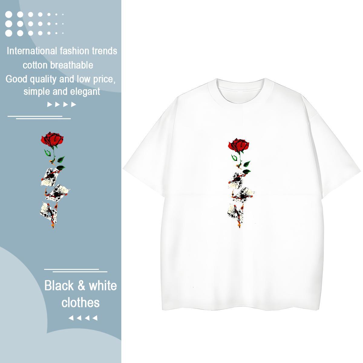 2024 T Shirts Women Round Neck Short Sleeve 230g Pure Cotton Couples T Shirts Skull rose Street Wear Designer Top Tees