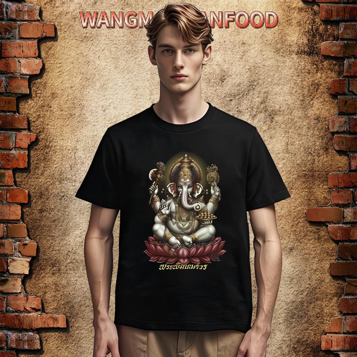Loose Men T Shirts 230g Pure Cotton Ganesha Daily Outfit DIY Anime Crew Neck Breathable Men Tees New Tees Shirts