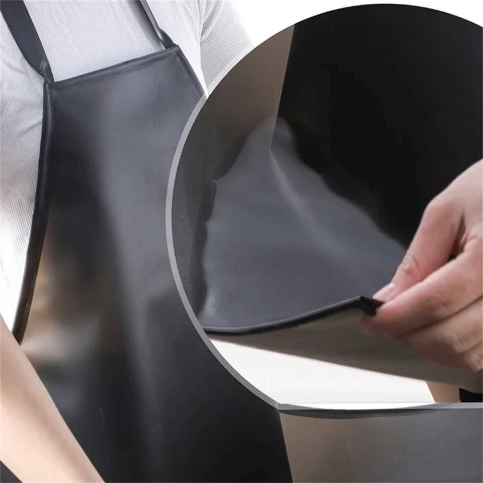 PVC Apron Kitchen Waterproof Oil-proof Soft Leather Aprons Black Extra-long Apron Anti Fouling Men Chef Barber Work ApronXJ240816