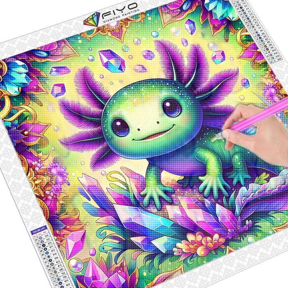 Full 2024 Cute New Mosaic Axolotl Diamond Diamond Square/Round Painting Cartoon Animal Art Rhinestone Picture 5D Home Dec