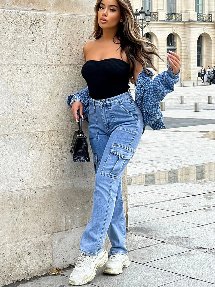 Women Wide Leg Baggy Jeans Lady Vintage Y2K Punk High Waist Loose Cargo Denim Pants Streetwear Pockets Trashy Skater Trousers 240816