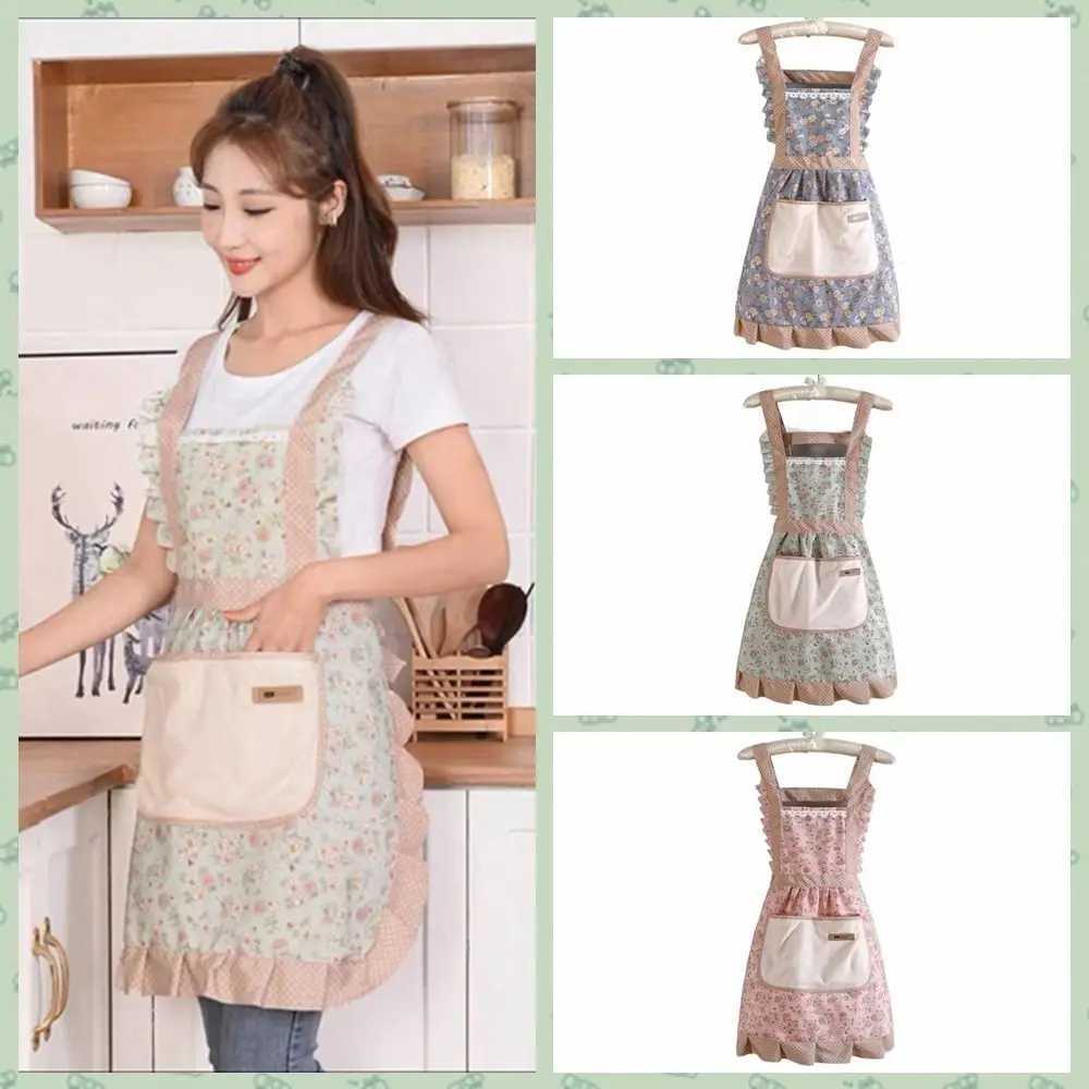 Lovely Floral Print Lace Cotton Apron Princess Skirt Apron Home Kitchen Fashion Apron Female Male Adult Cooking AccessoriesXJ240816
