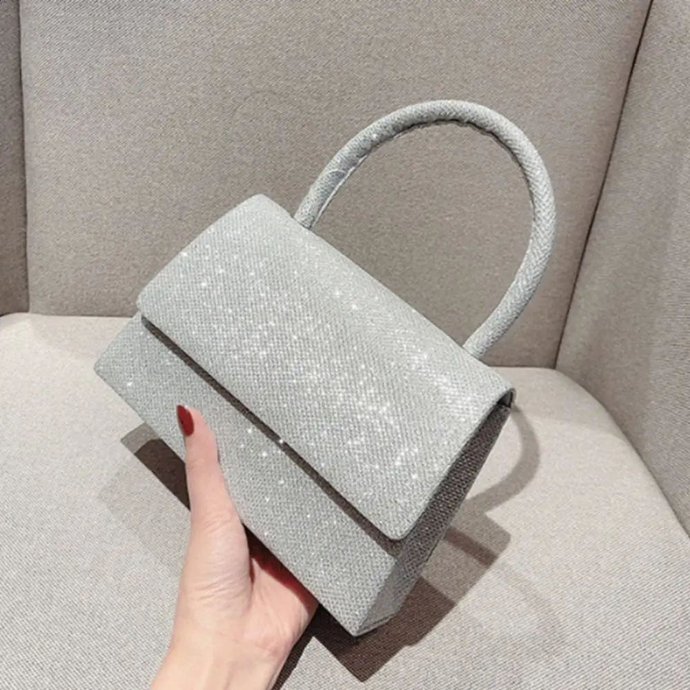 Silver Bright Silk Evening Bag Women Elegant Fashion Banquet Clutch Chain Shoulder Bags Purse Female Handbag 240816Z