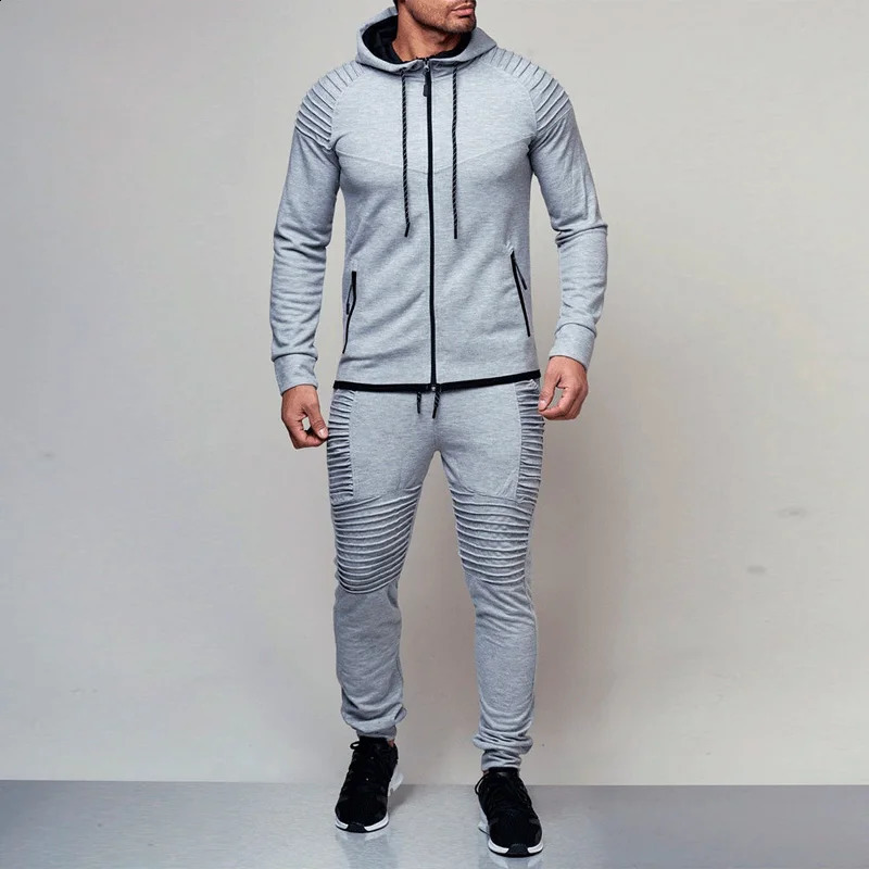 2-piece mens track suit autumn hooded sweatshirtdrawstring pants mens striped patchwork work hooded sweatshirt Bigsweet 240827