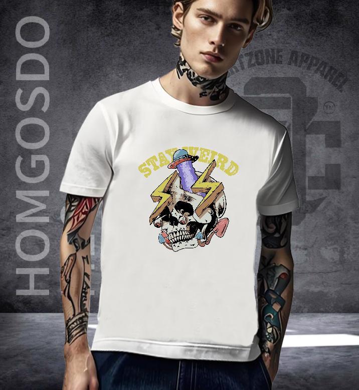 Classic T Shirts Men 230g Cotton skull Casual Beach Plus Size Custom Pure Cotton Men Tops Tees 2024 New Tshirts