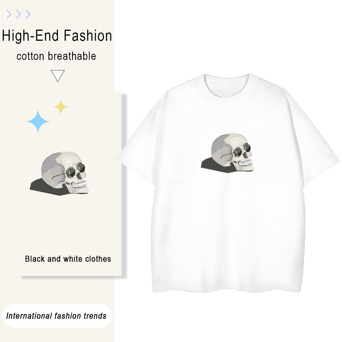 Classic T shirt 230g Pure Cotton skull Beach Custom Print Oversized Round Neck Short Sleeve Mens Tshirts Wholesale Tops Tees
