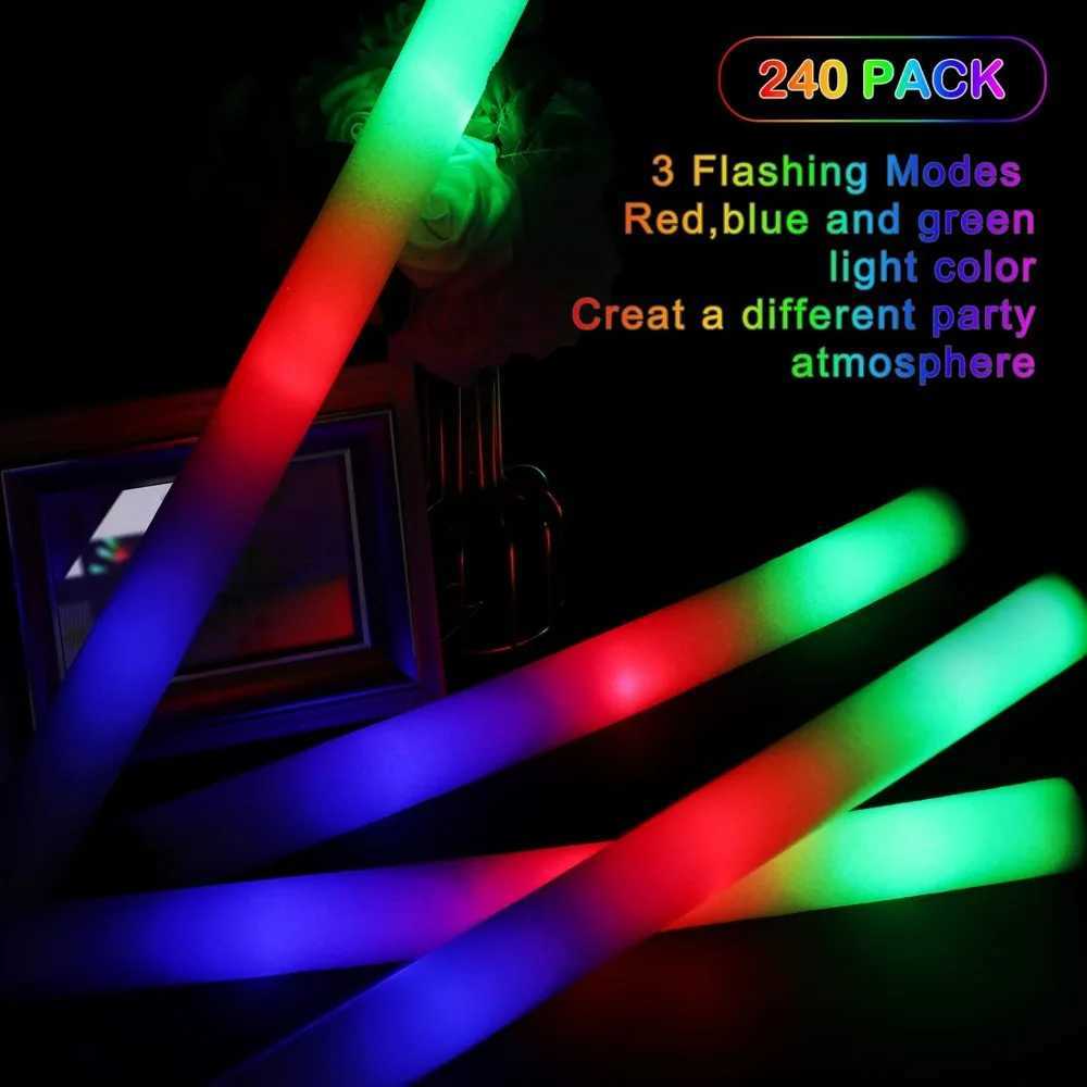 240 Pcs LED Foam Sticks Bulk 16 Inch Glow Sticks Bulk 3 Mode Color Flashing Batons Wands LED Light Up Foam Sticks Y240817