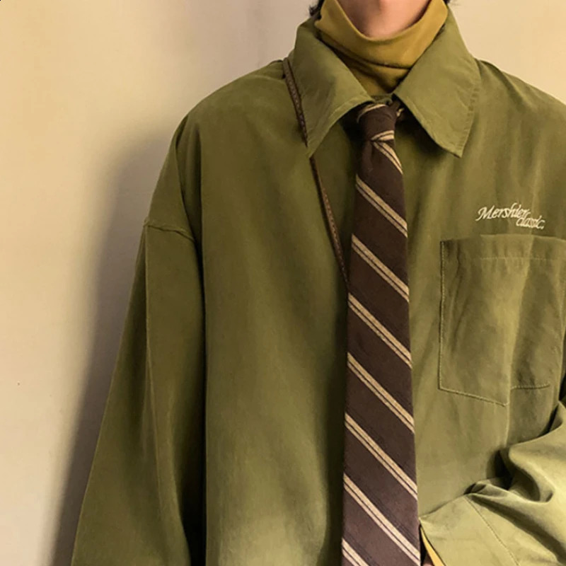 Gmiixdermens Japanese Preppy Blouse Loose Fitting Long Sleeved Button Lapel Blouse Versatile Tie Preppy Vintage Green Shirt Top 240816