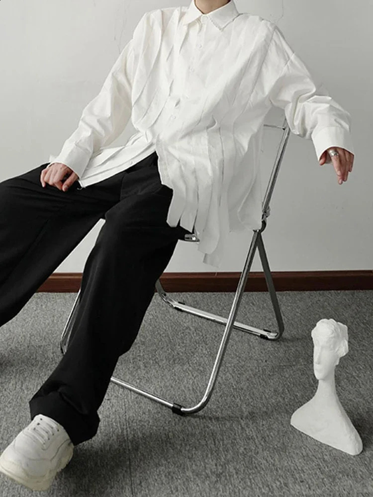 XITAO Tassel white shirt fashion full sleeve autumn single chest pleated small fresh casual style loose ZP2055 240814