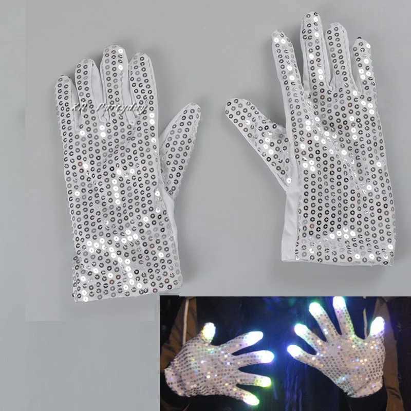 LED Sequin White Rave Flashing Gloves Glow Light Up Finger Tip Lighting Glove Birthday Gift Luminous Costumes Wedding Festival Y240817
