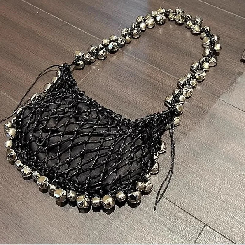 Casual Hollow Small Tote Bag er Rope Woven Women Handbags Summer Braid Beach Fishnet Bag Bali Bucket Purses Sac 240816