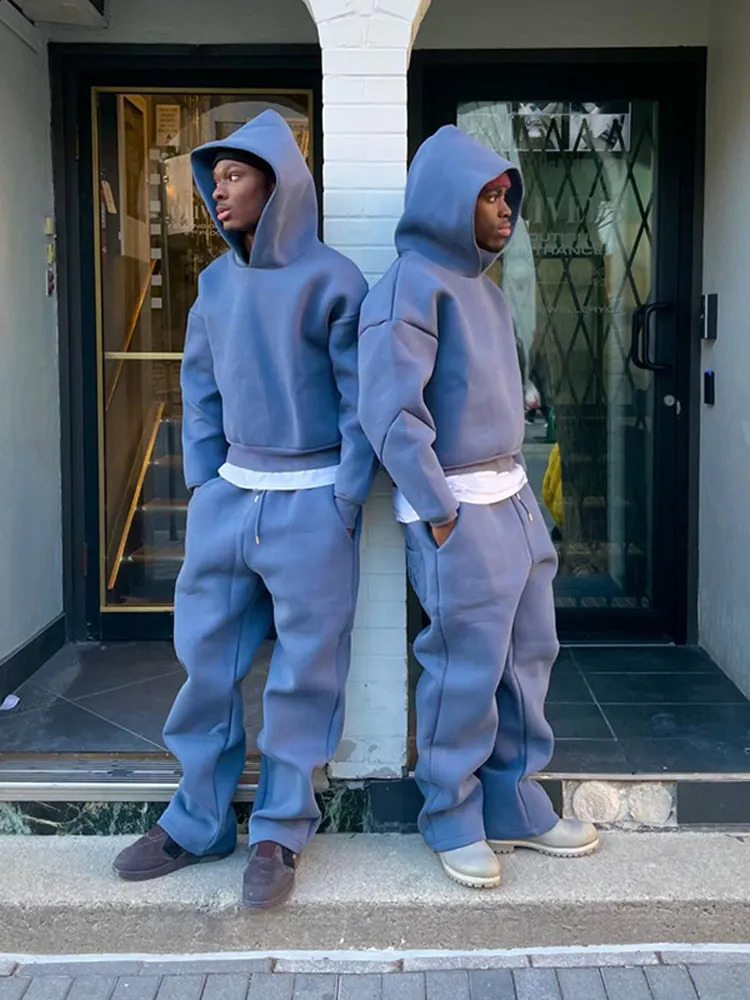 Casual Solid Couples Hooded Sweatshirt And Loose Sweatpants 2 Piece Suit Male Autumn Jogging Sweatshirt Trousers Outfits Suits 240816