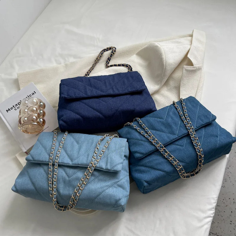 Casual Solid Canva Shoulder Bag Fashion Chain Crossbody Bags High Capacity Lady Handbags 240816