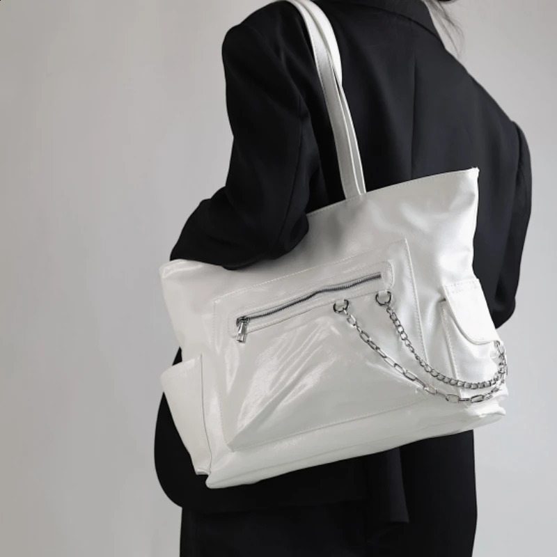 Trendy Women Sweet Shoulder Underarm Bag All Match Solid Chain Handbags Korean Office Lady Y2k Tote Bags High-capacity 240816