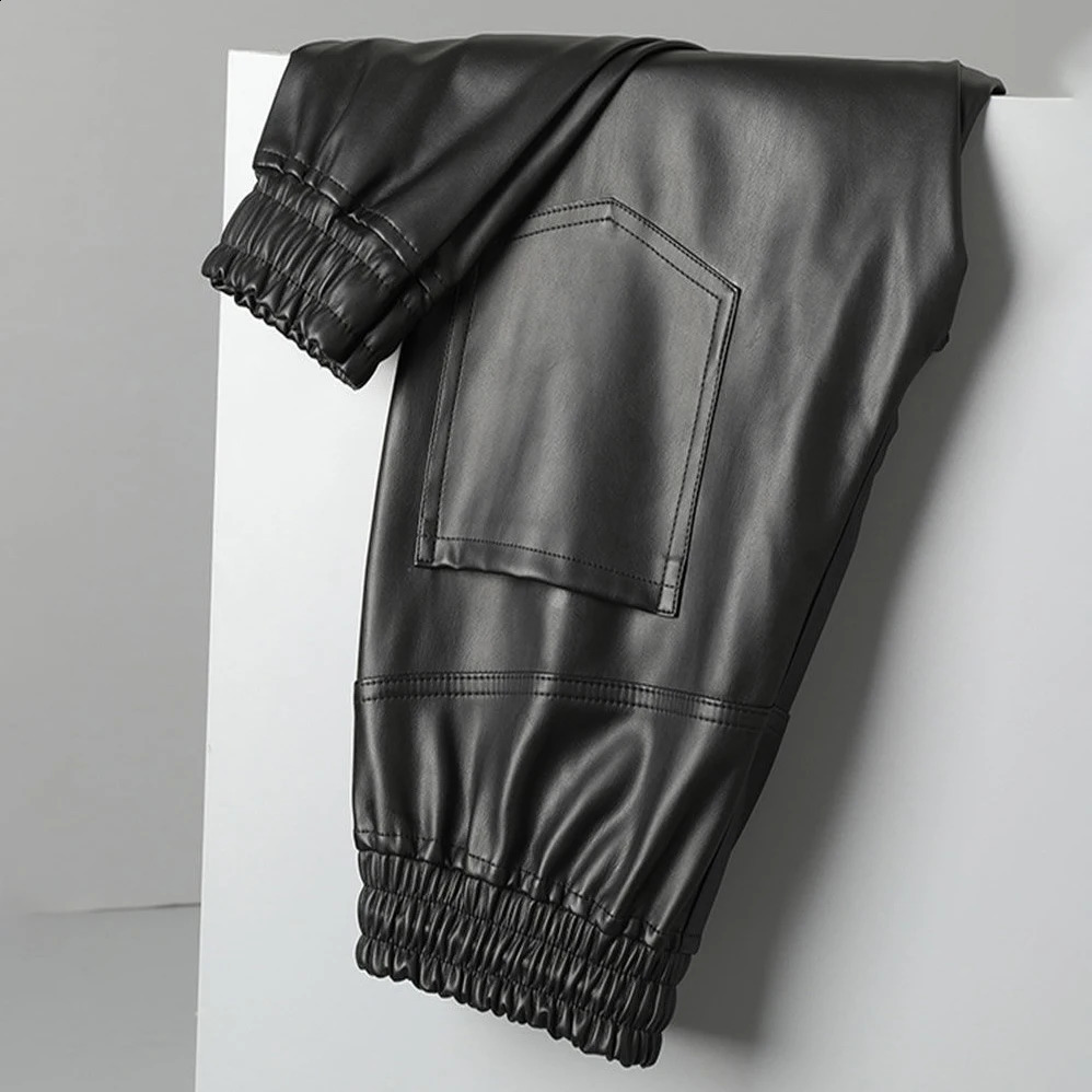 Mens Leather Pants Superior Quality Elastic Waist Jogger Pants PU Leather Trousers Bikers Pants Waterproof 240816