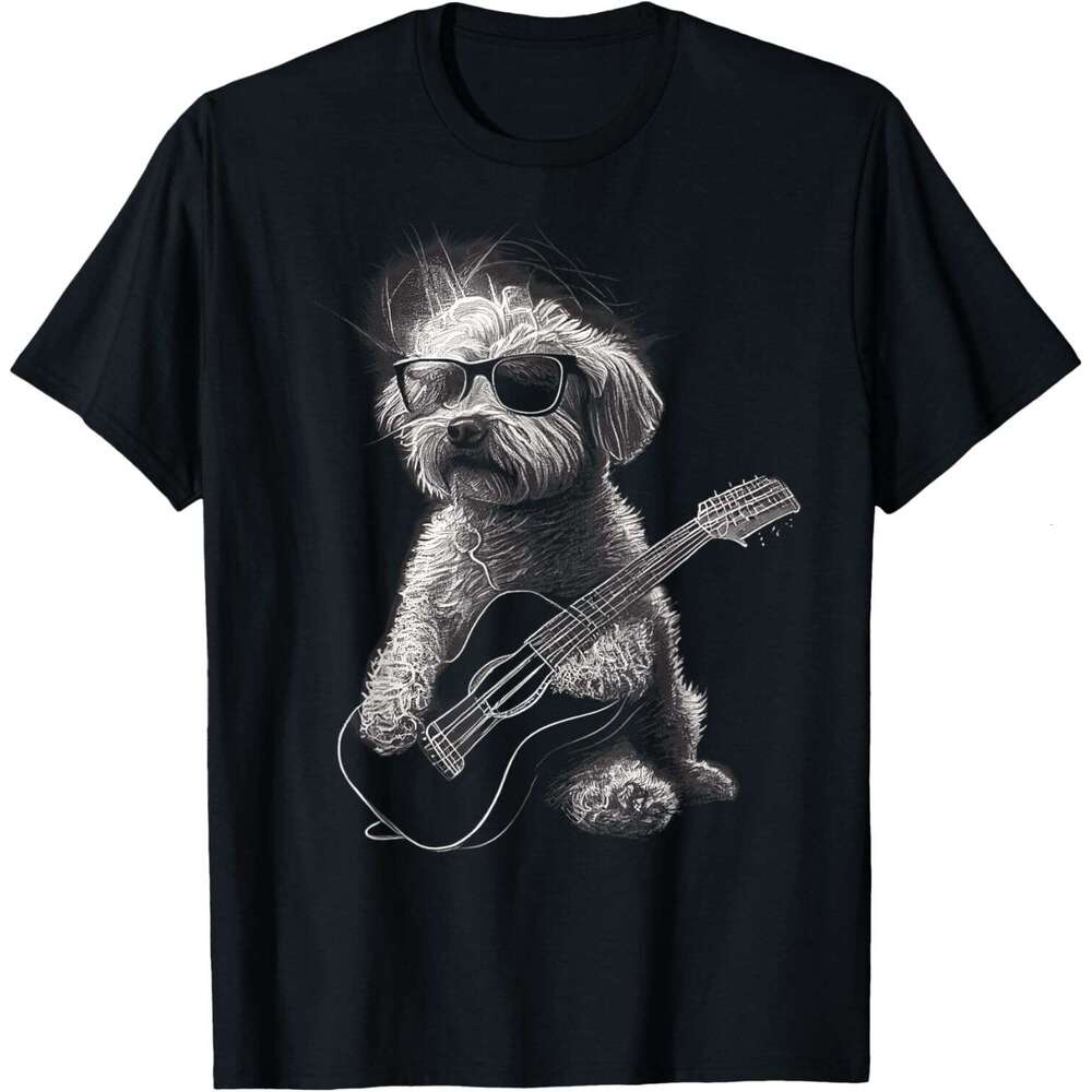 T shirt for Mens Cute Dog Playing Guitar T-Shirt Shirts Tshirt Graphic Tee Casual Tops Clothes Short sleeve