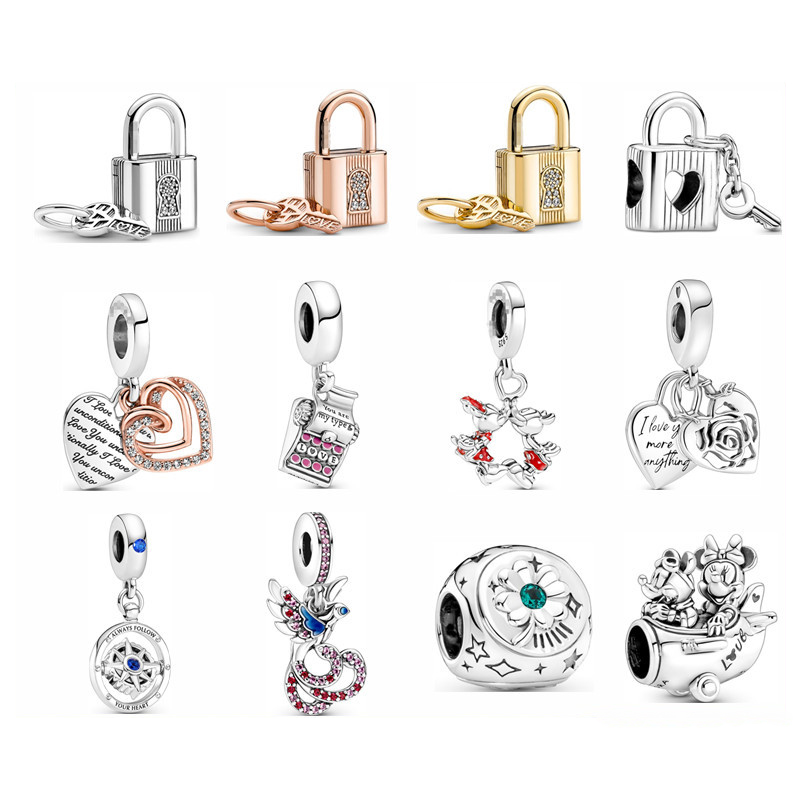 S925 Sterling Silver Loose Beads Charms Women Key Lock For PAN Fits 3mm Snake Chain Bracelets Birthday Christmas Gift DIY Making Jewelry B073