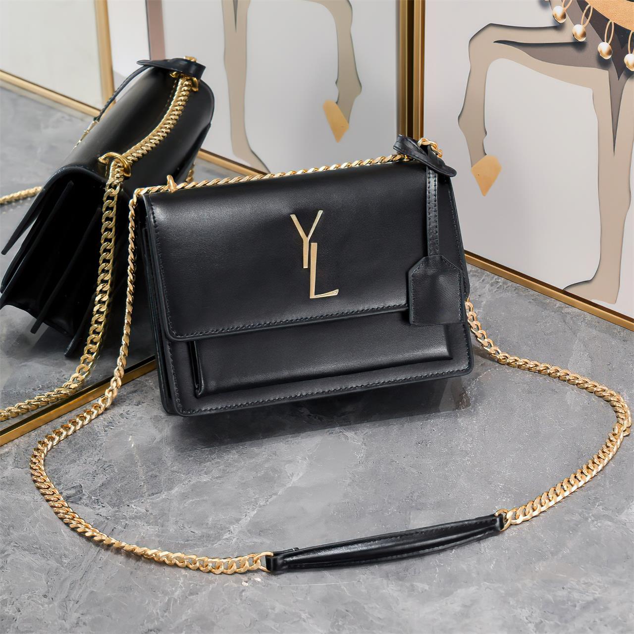 High quality luxury mini messenger bag handbag women leather tote bag designer wallet classics shoulder bag large capacity gold chain crossbody sunset bag
