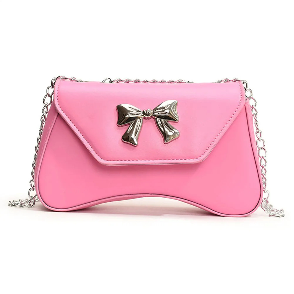 Womens PU Bow Simple Cross Body Bag Large Capacity ner Small Handbag Solid Color Top Chain Strap Fashion Stray 240817