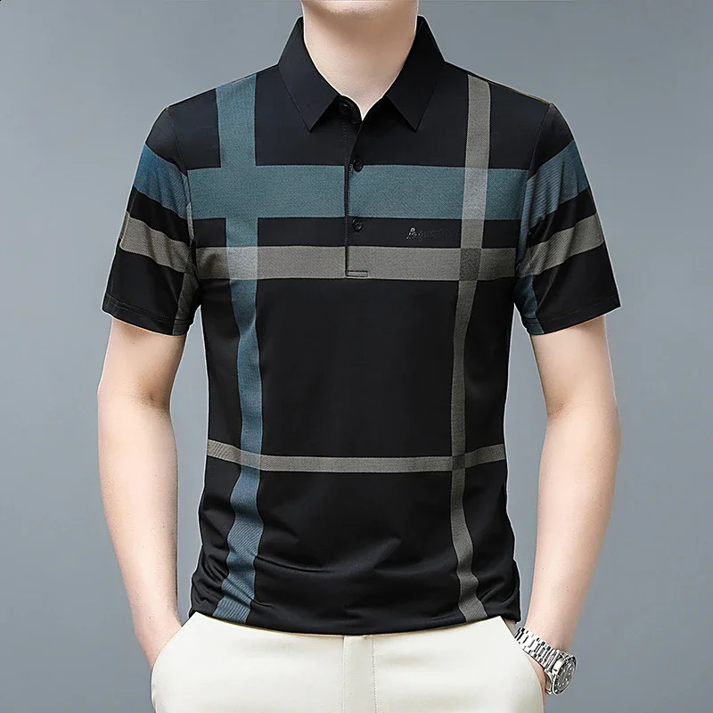 Mens Business Casual POLO Short Sleeved Smooth and Wrinkle Resistant Comfortable Top 240816