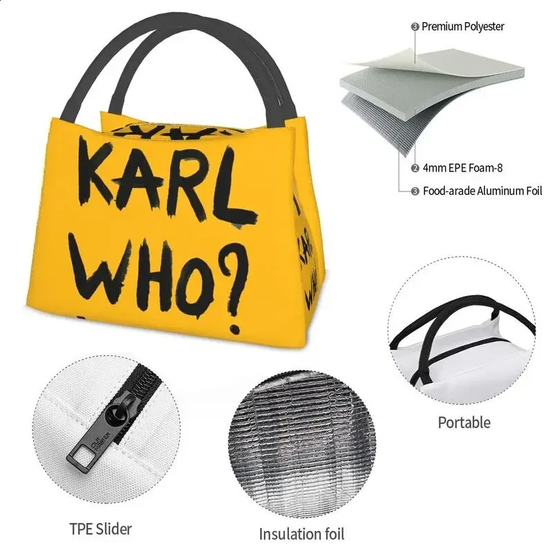 Karl Who Insulated Lunch Bags for Work Office Resuable Thermal Cooler Lunch Box Women 240816