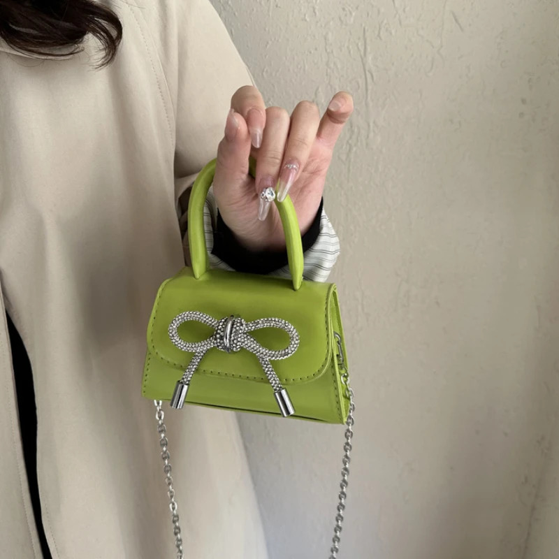 Bow n Solid Color Mini Shoulder Bag PU Leather Flap Crossbody Bags for Women 2024 Fashion Female Chain Purse and Handbags 240816