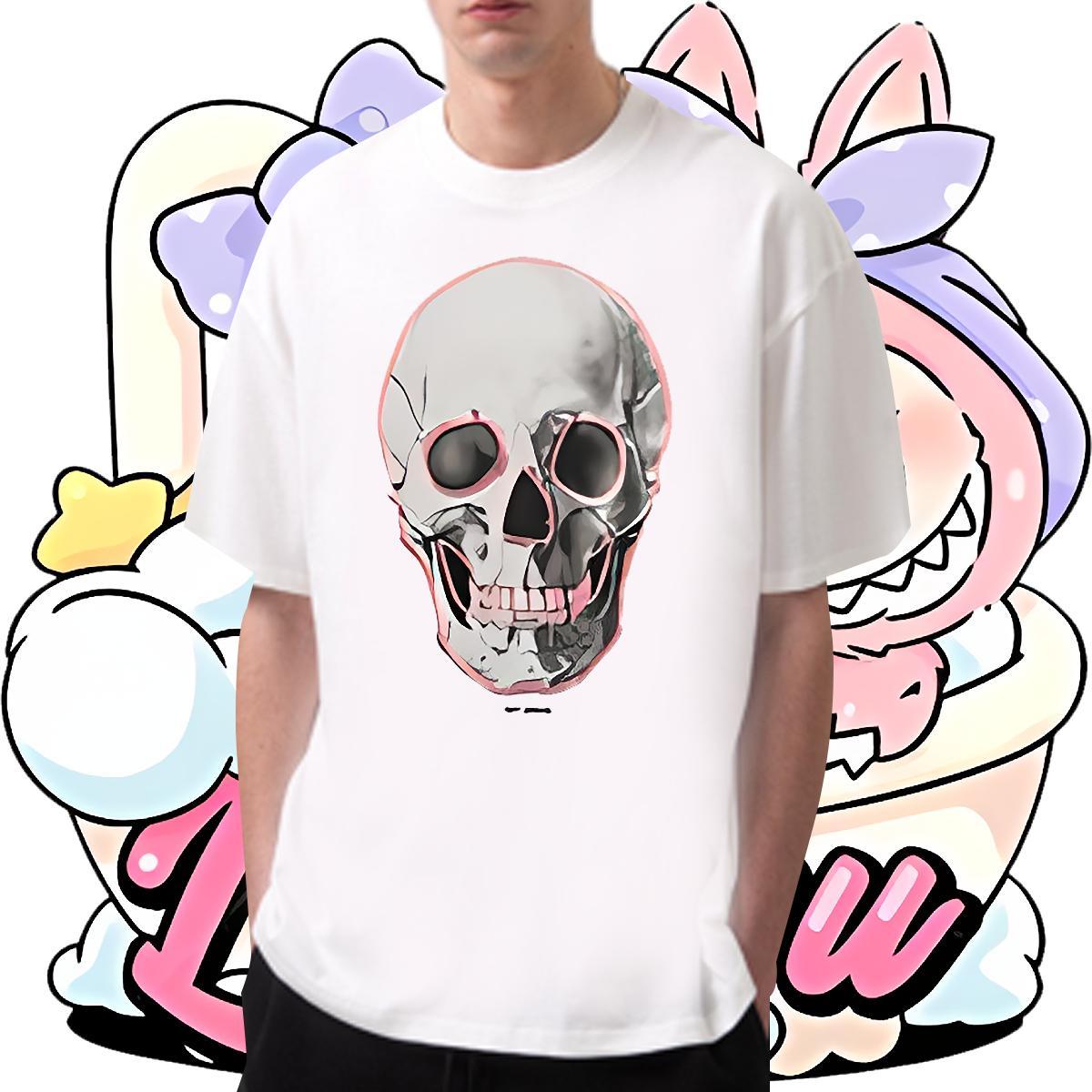 Classic T-Shirts for Men 230g Pure Cotton skull Street Skull Breathable Short Sleeve Mens Tshirts Fashion Casual Tee Shirt