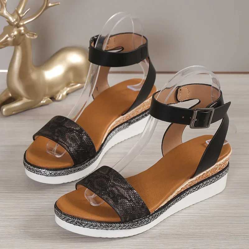 Amkle Strap Wedge Sandals for Women Summer 2024 High Heel Open Toe Buckle Gladiator Shoes Woman Non Slip Platform Sandals Female CI240806