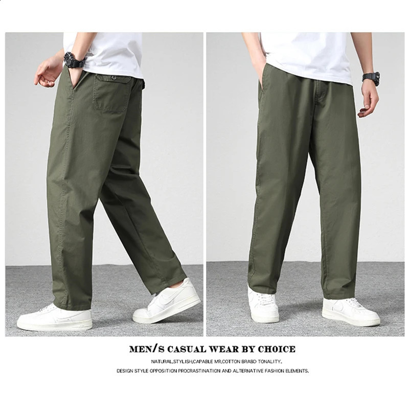 Mens casual cargo cotton pants mens pocket loose straight autumn clothing jogging sports work clothes 240816