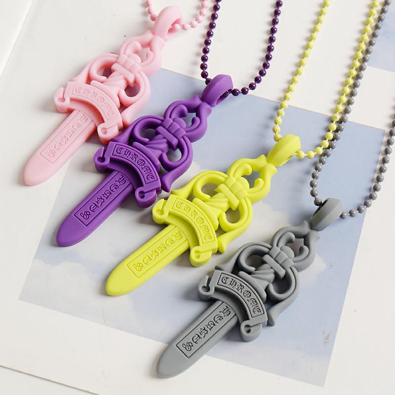 C86 Necklace resin lock colored big treasure sword holy sword rubber resin letter cross for men and women Couple colored jewelry