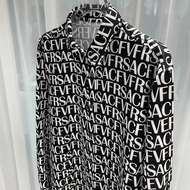 Printed fashion shirt mens spring and summer fashion lapels long sleeves loose slim chic floral top trendy and foreign 240816