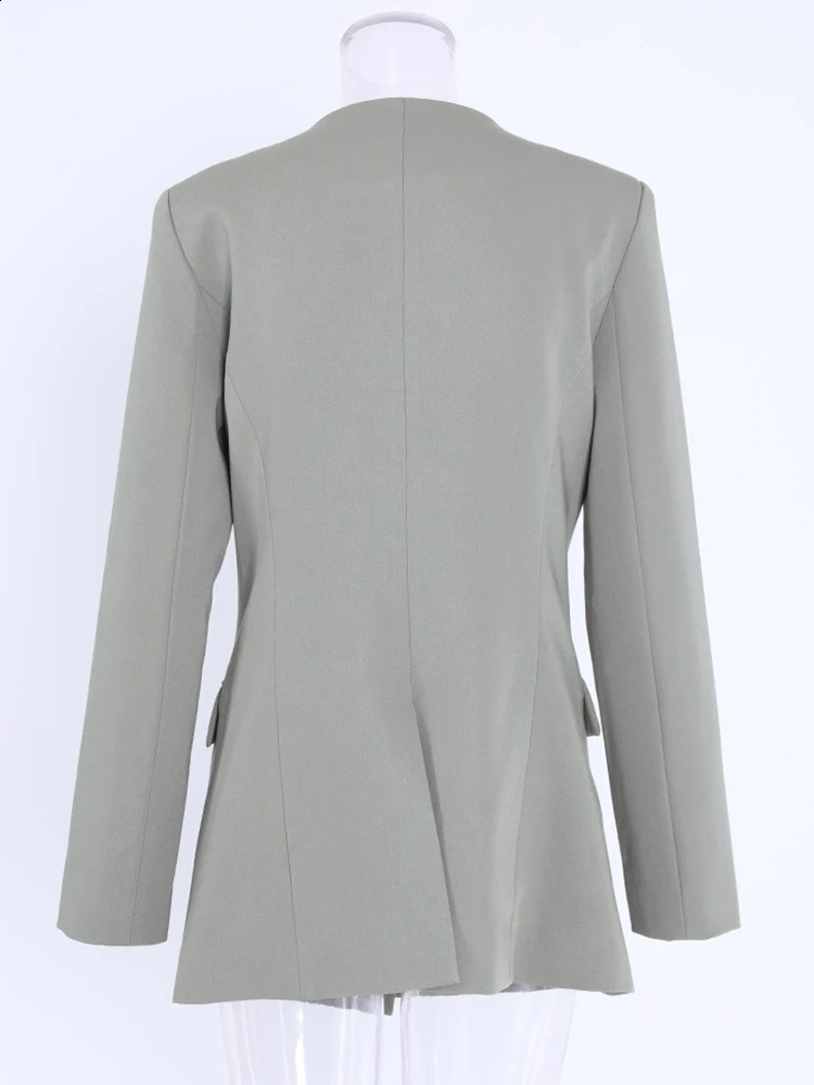Womens Grey Button Cross Hollow Elegant Jacket Vneck Long Sleeve Fashion Trend Spring and Autumn CPDB002 240814