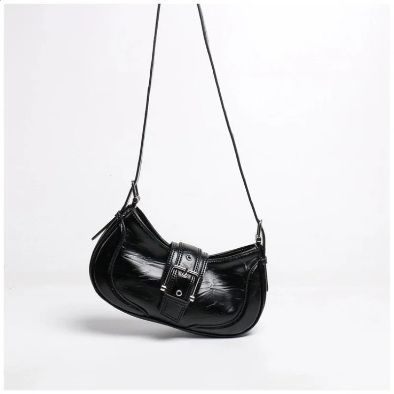 Womens Fashion Shoulder Bag Black PU Leather Bottom High Quality Handbag Girl Arm Wallet 240830