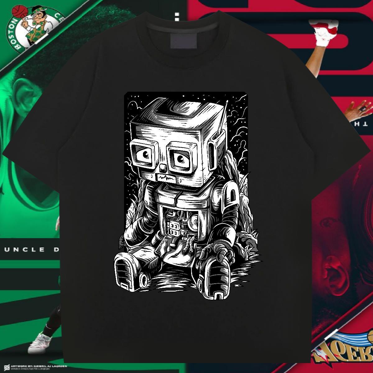 Free Shipping T-Shirts 230g Pure Cotton robot Hip Hop Street Custom Anime Round Neck Short Sleeve Men Tshirts Customized Tops Tees