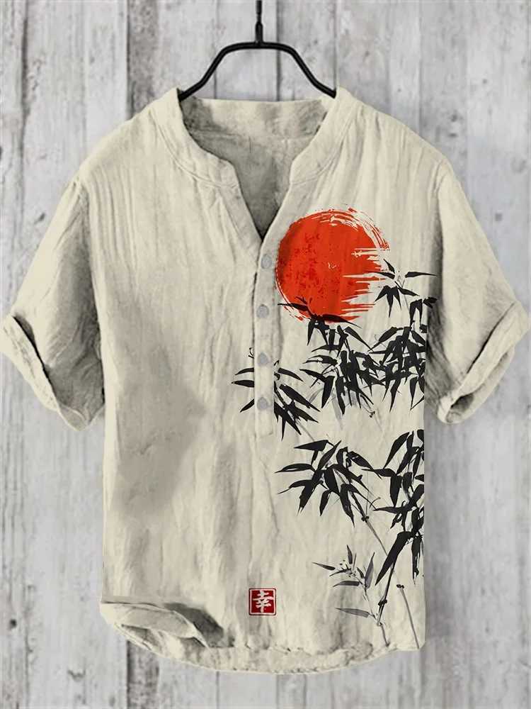 Henry Shirt - Mens Short Sleeve Top Casual Fashion Clothing Bamboo Pattern Summer 2024 S-5XLW240726