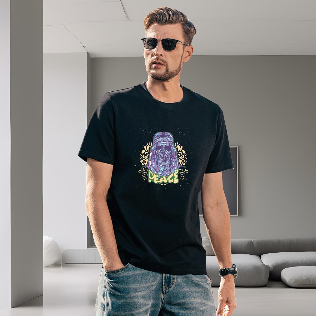 Soft T-Shirts for Men 230g Pure Cotton skull Street wear Hip Hop Customized Print Crew Neck Breathable Men Tshirts Classic Tee Shirt