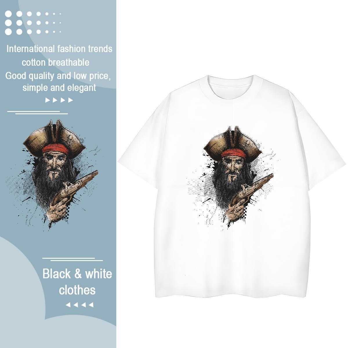 Unisex T shirt 100% Cotton 230g portrait High Street Hip Hop Cartoon Printing L-4XL Breathable Short Sleeve Tshirt for Man Woman 2024 Polos