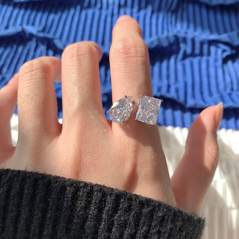 Moissanite Dia Sterg Sier Open Ring for Women | Bridal Promise Jewelry