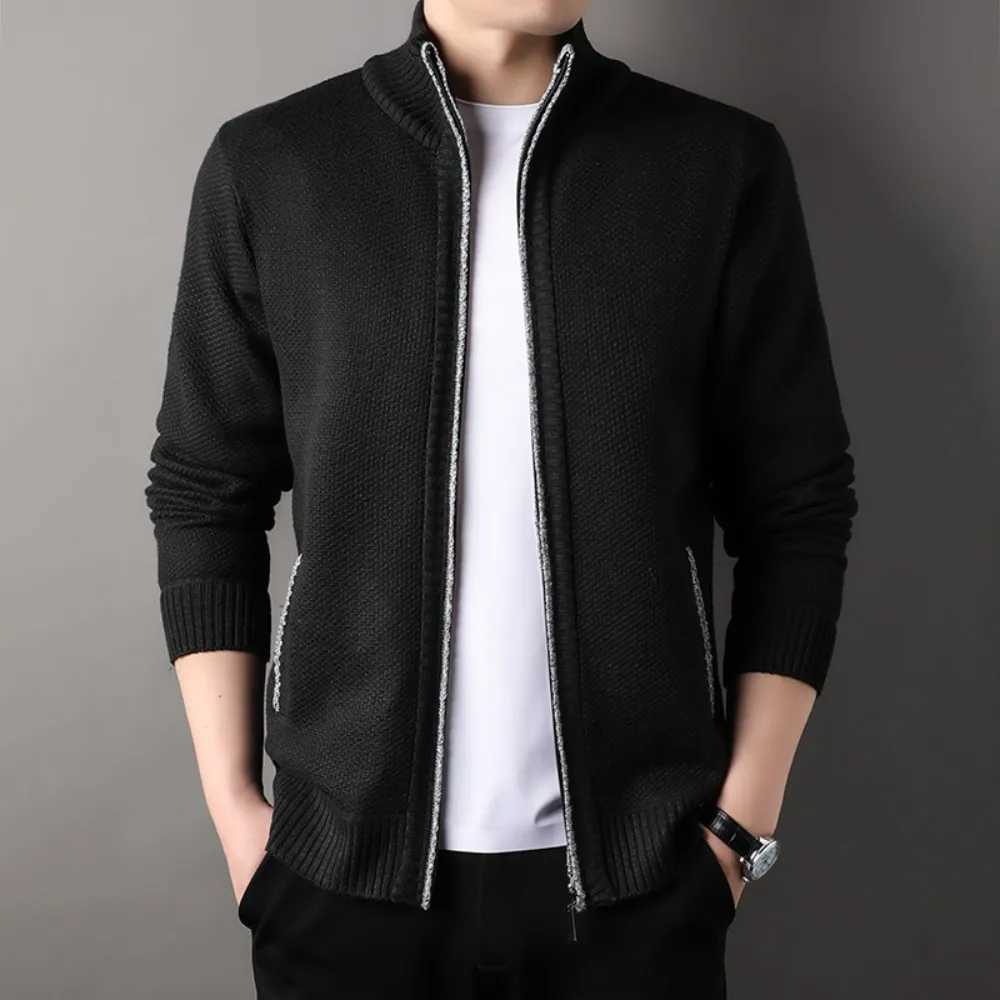 Mens Stand-up Collar Knit Sweater Autumn Winter New Cardigan Tops Korean Slim Solid Color Sweatercoat Jacket XJ250805