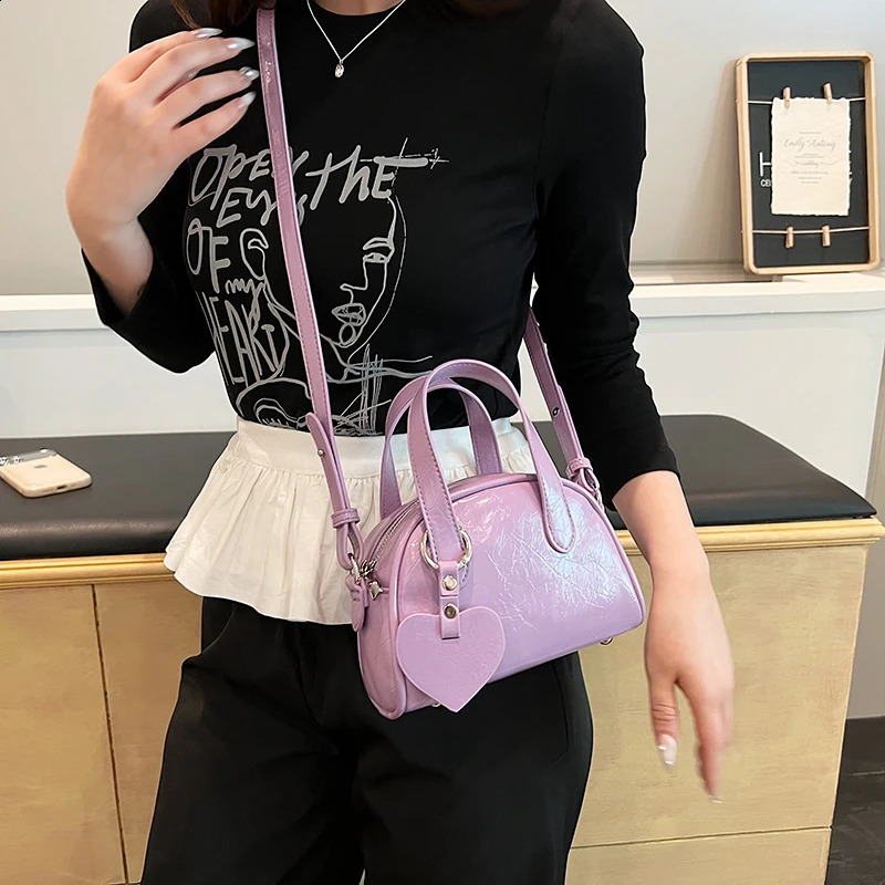 Silver Crossbody Bags With Short Handle For Women Y2K Mini Purse Purple PU Leather Female Handbags Classic Bag 240817
