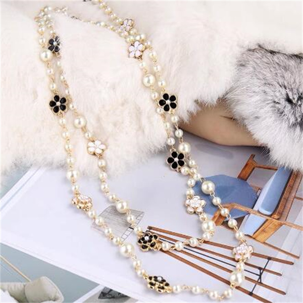 Long Pearl necklace Fashion everything sweater chain Multi-layer alloy necklace accessories