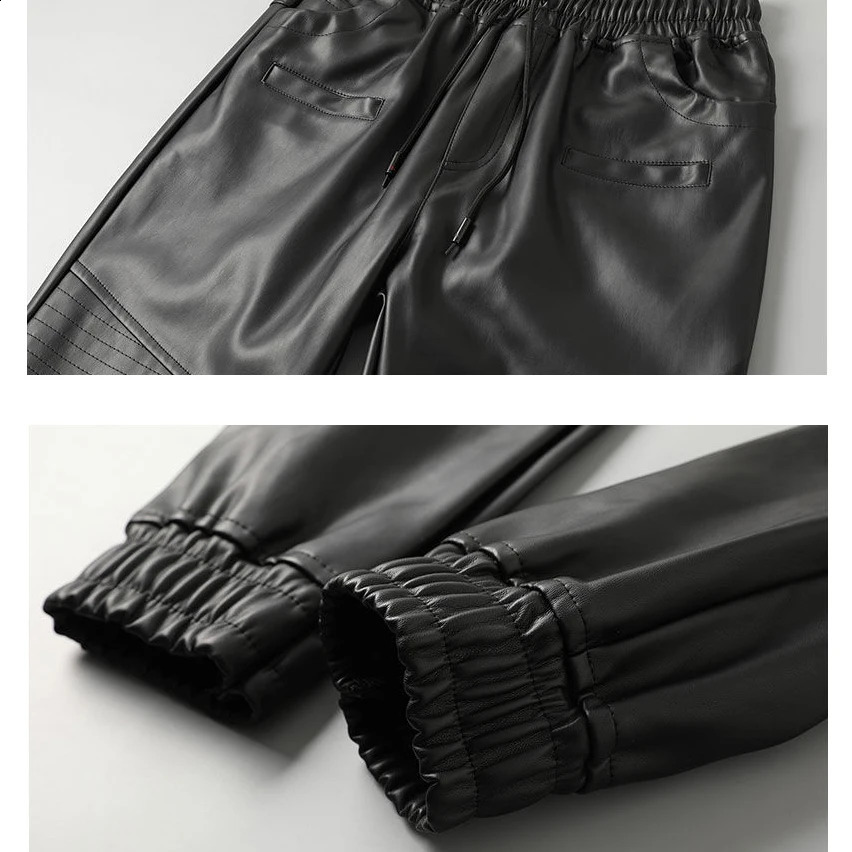 Mens Leather Pants Superior Quality Elastic Waist Jogger Pants PU Leather Trousers Bikers Pants Waterproof 240816