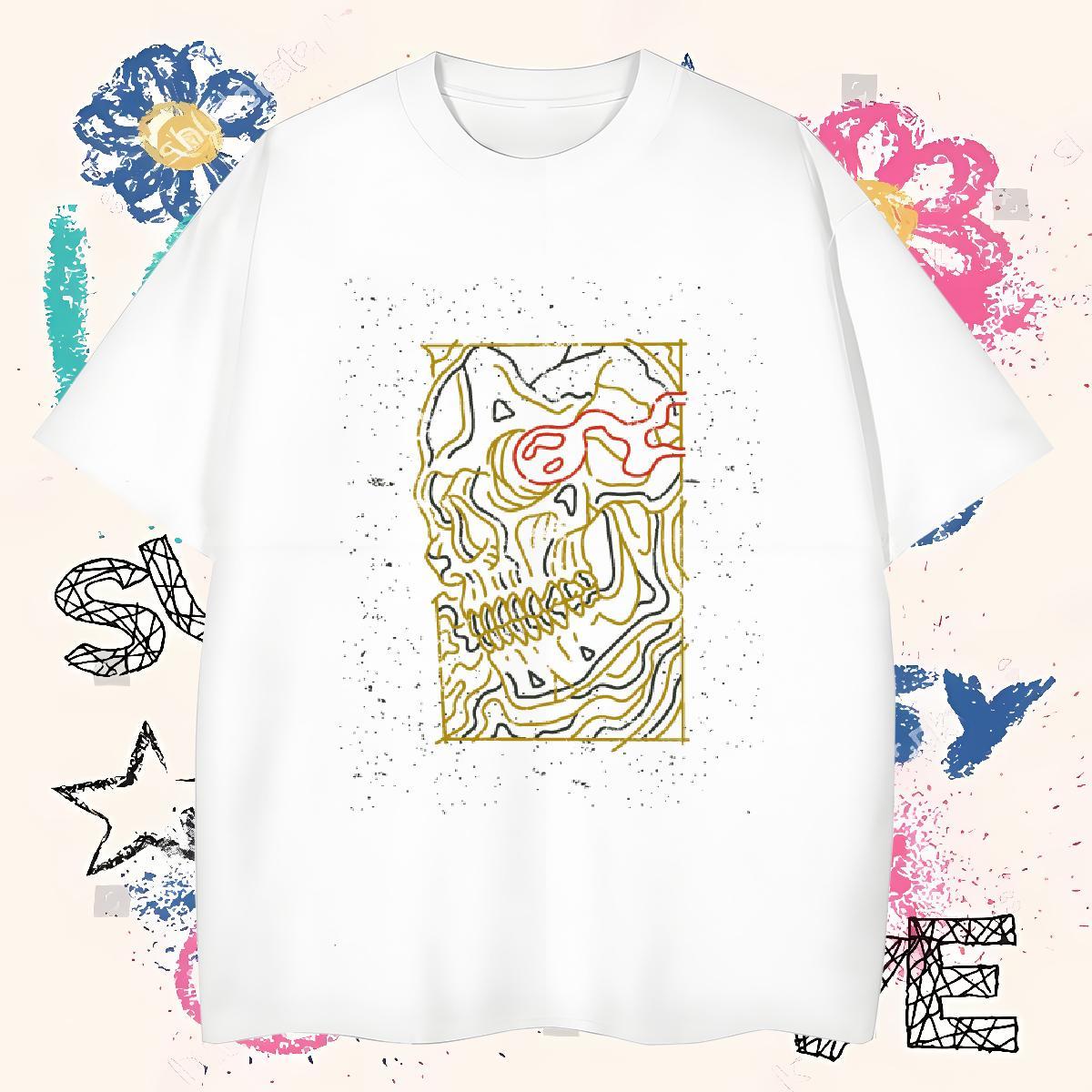 Classic T Shirt For Man 230g 100% Cotton skull Street Casual DIY Printed Pure Cotton Tshirt for Man Woman Casual New Tops Shirt