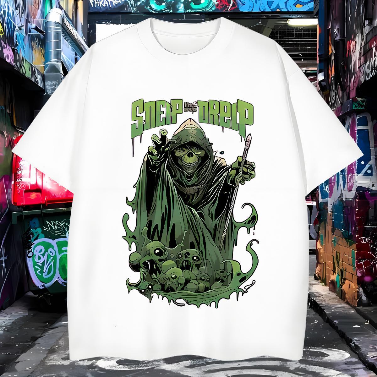 Unisex T-Shirts for Men 230g 100% Cotton skull Hip Hop Street DIY Logo Oversized Pure Cotton Tshirt for Man Woman Fashion Casual Wear