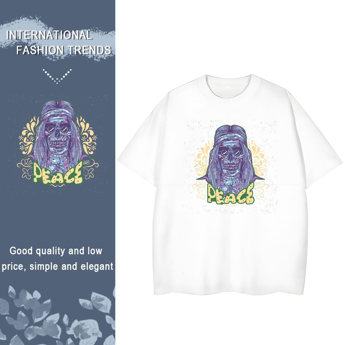 Fashion T shirt 230g Cotton Round Neck Short Sleeve Hip Hop skull Women Tees Loose Skull Tops